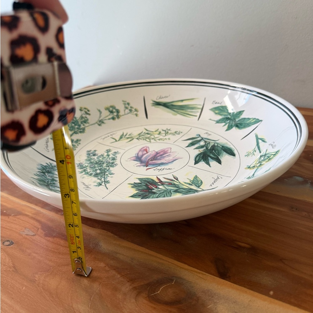 Williams-Sonoma 13” White Ceramic serving bowl with painted culinary herbs GUC - Picture 5 of 13